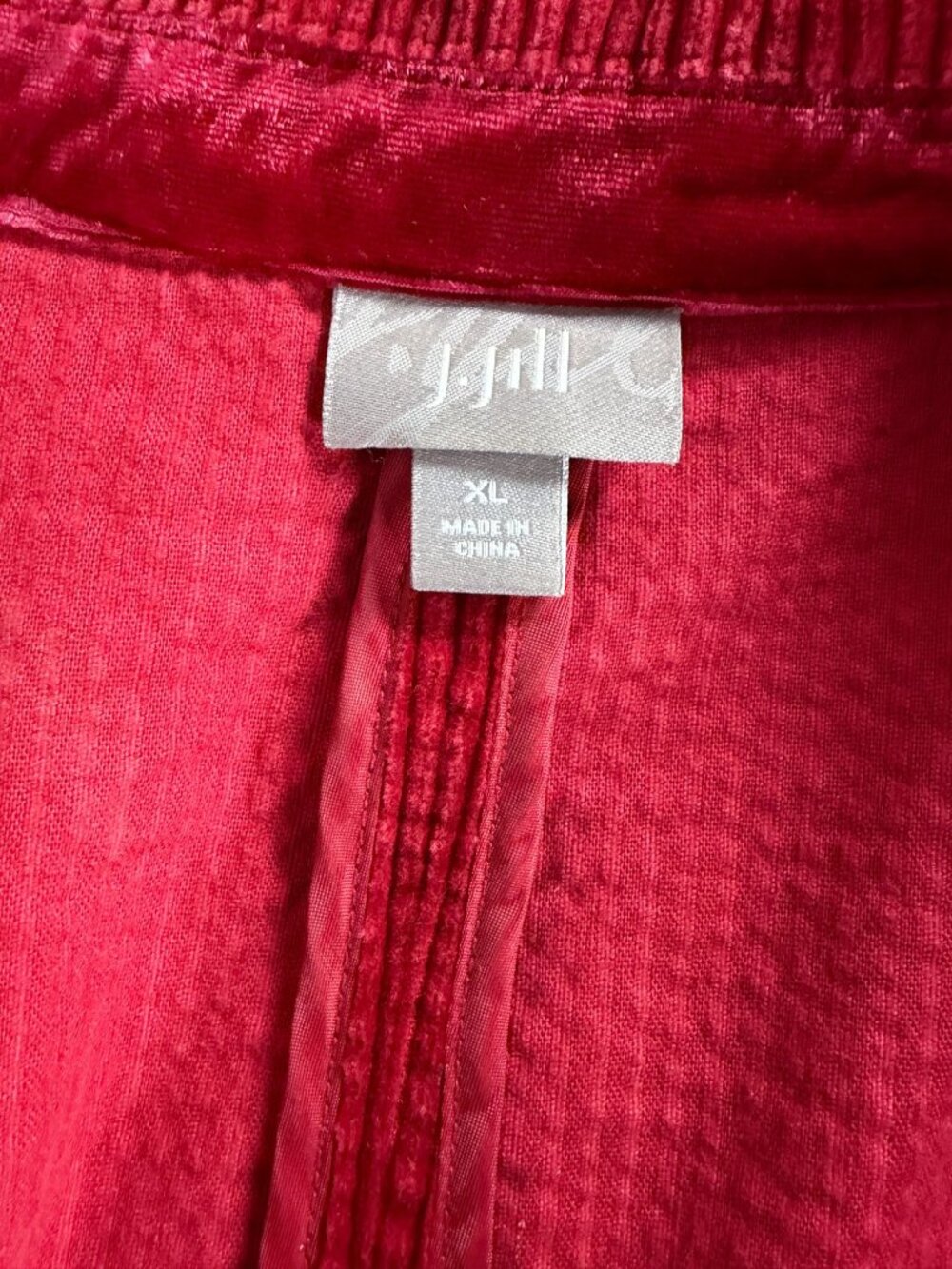 J.Jill Red Corduroy Velvet Trim Long Button Front Blazer Coat Jacket Pockets XL - Picture 4 of 10